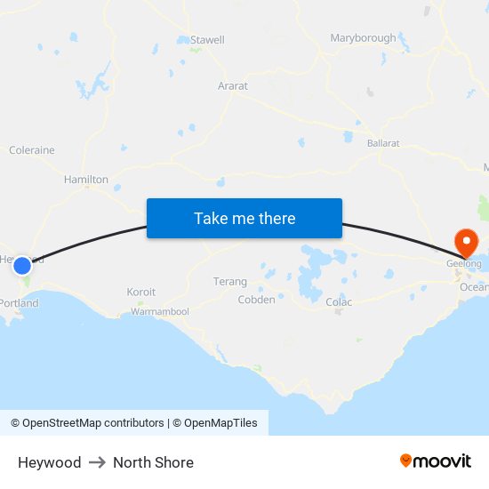 Heywood to North Shore map