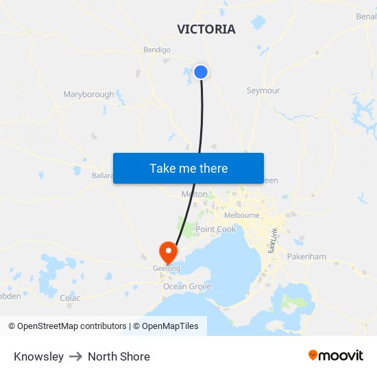 Knowsley to North Shore map