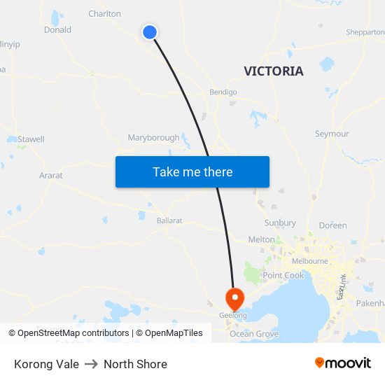 Korong Vale to North Shore map