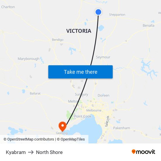 Kyabram to North Shore map