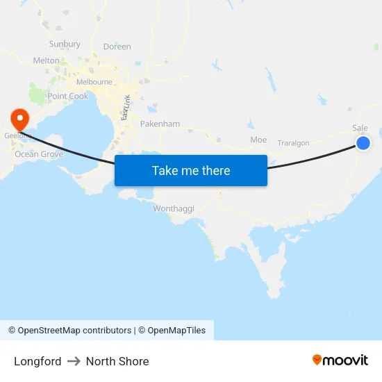 Longford to North Shore map