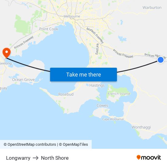 Longwarry to North Shore map