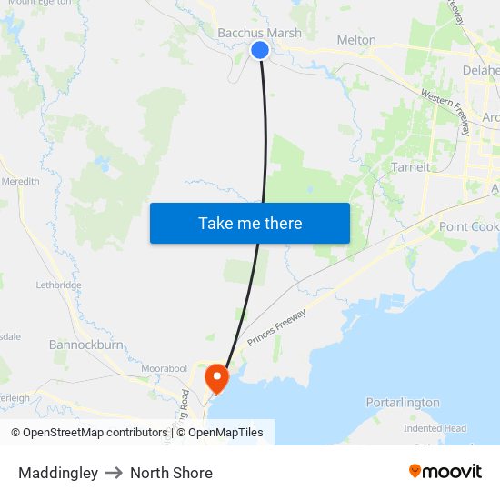 Maddingley to North Shore map