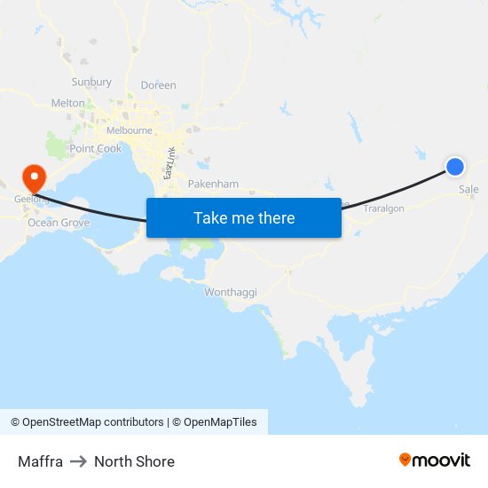 Maffra to North Shore map