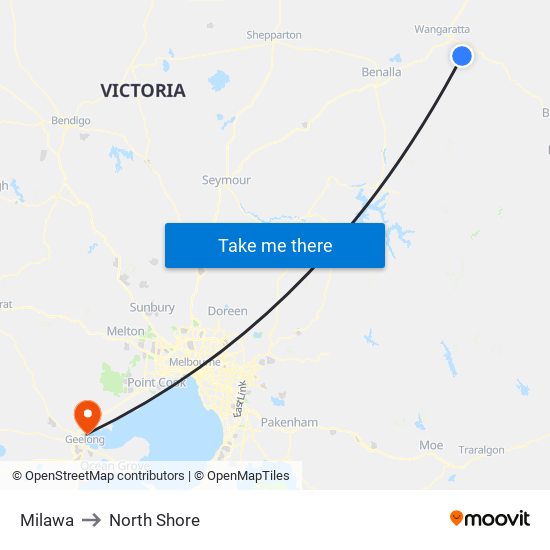 Milawa to North Shore map