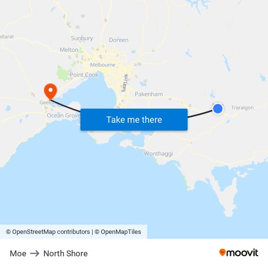 Moe to North Shore map