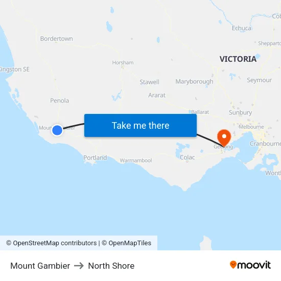 Mount Gambier to North Shore map