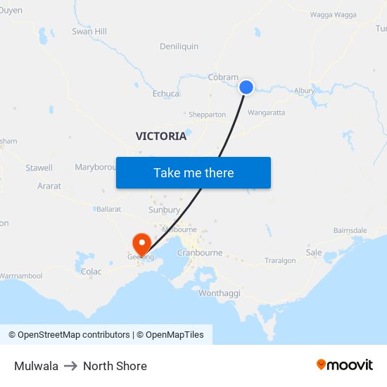 Mulwala to North Shore map