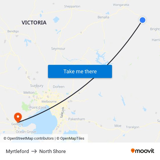 Myrtleford to North Shore map