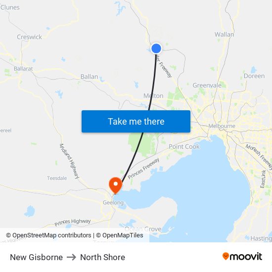 New Gisborne to North Shore map