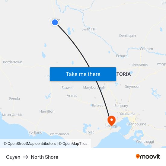 Ouyen to North Shore map