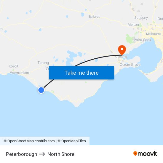 Peterborough to North Shore map