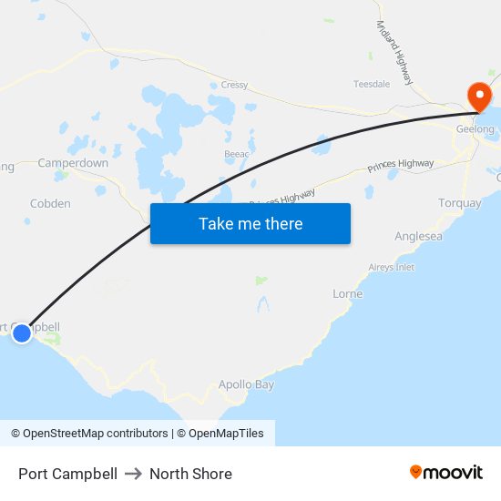 Port Campbell to North Shore map