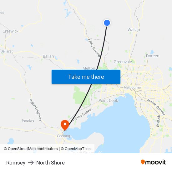 Romsey to North Shore map