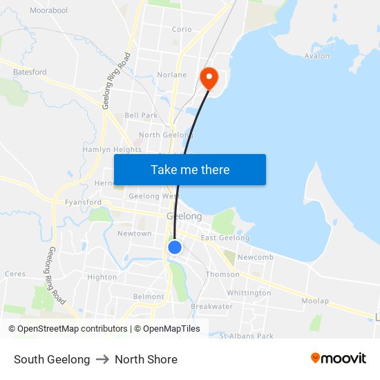 South Geelong to North Shore map