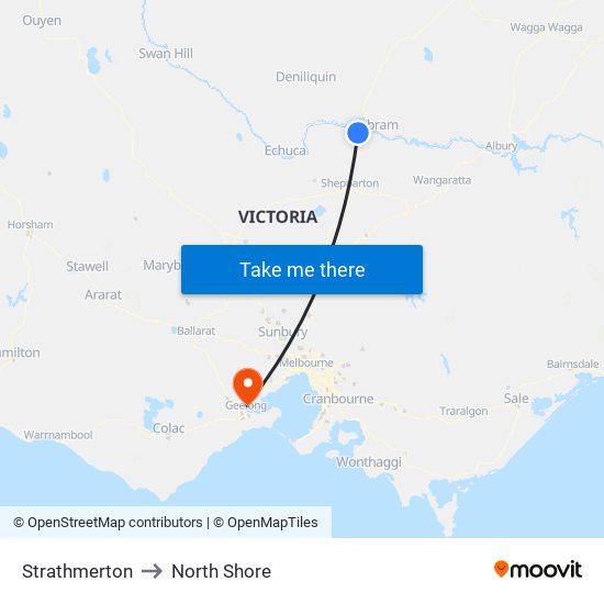 Strathmerton to North Shore map