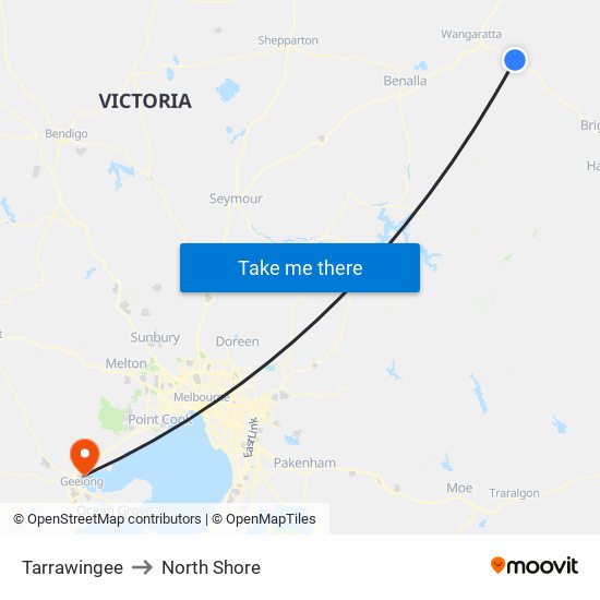 Tarrawingee to North Shore map