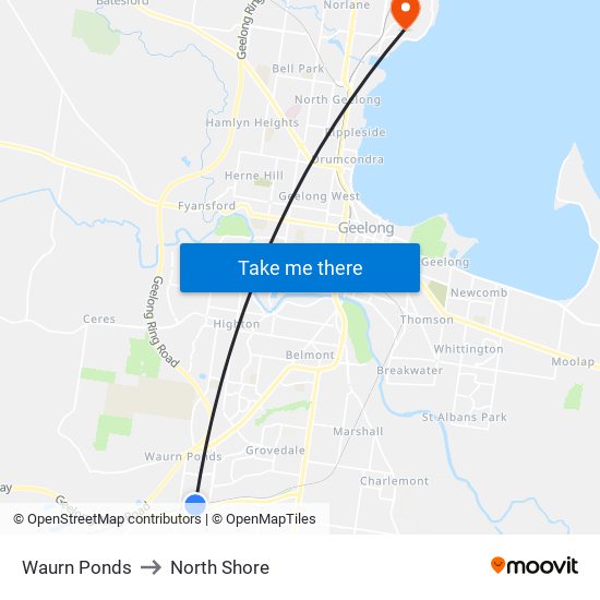 Waurn Ponds to North Shore map