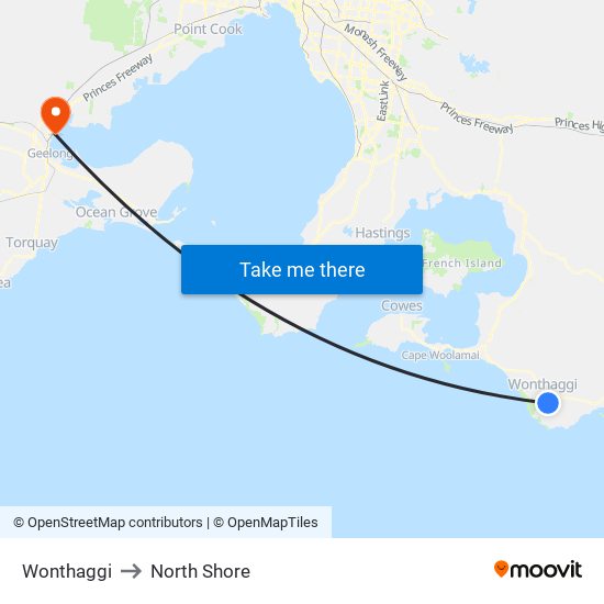 Wonthaggi to North Shore map