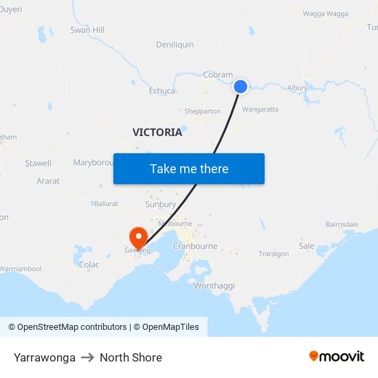 Yarrawonga to North Shore map