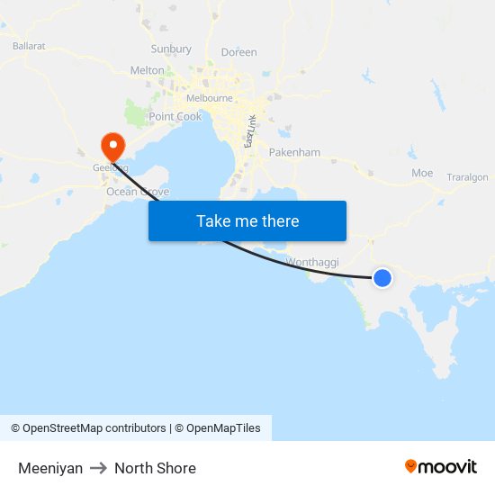 Meeniyan to North Shore map