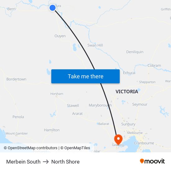 Merbein South to North Shore map