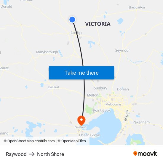 Raywood to North Shore map