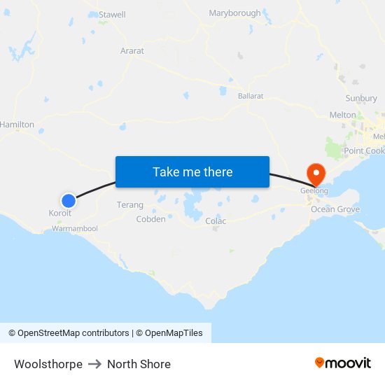 Woolsthorpe to North Shore map