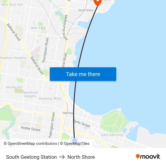 South Geelong Station to North Shore map