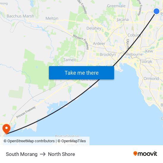 South Morang to North Shore map