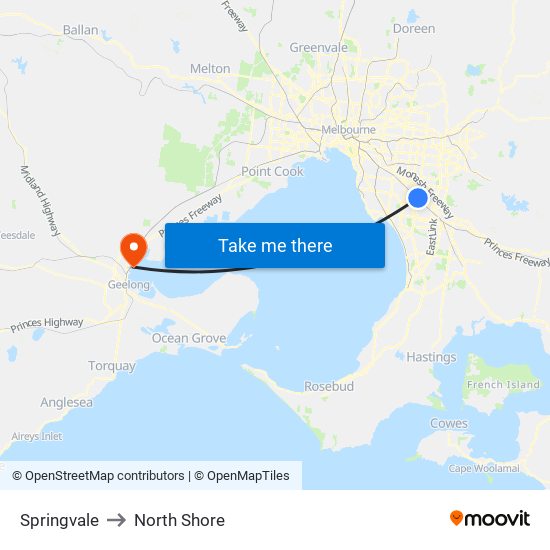 Springvale to North Shore map