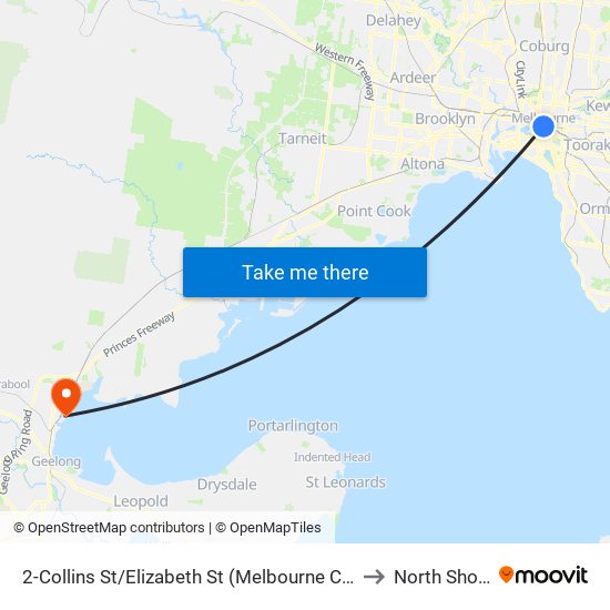 2-Collins St/Elizabeth St (Melbourne City) to North Shore map