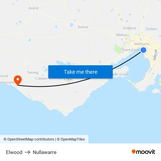 Elwood to Nullawarre map