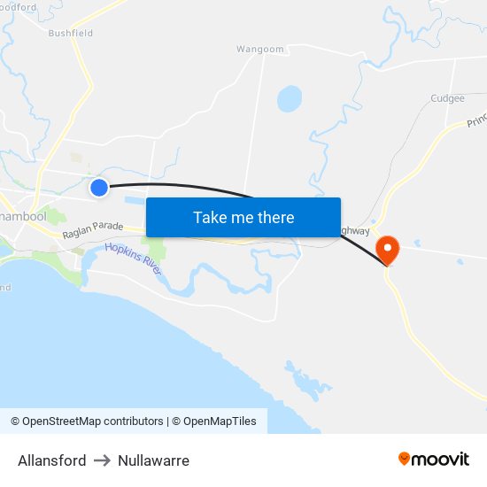 Allansford to Nullawarre map