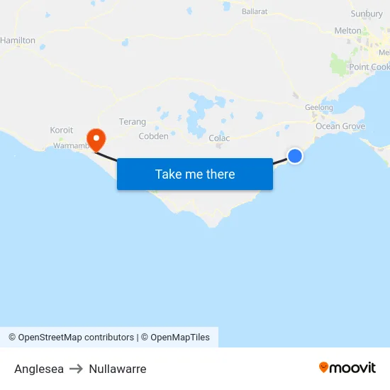 Anglesea to Nullawarre map