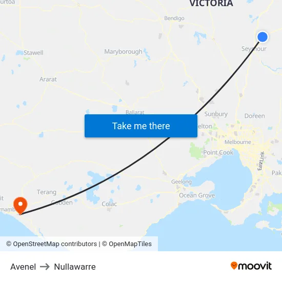 Avenel to Nullawarre map
