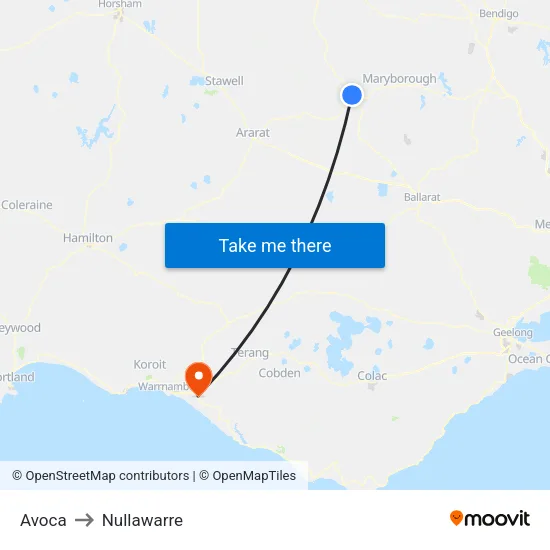 Avoca to Nullawarre map