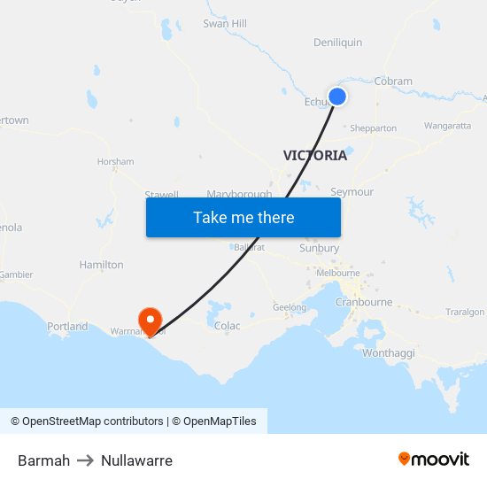 Barmah to Nullawarre map