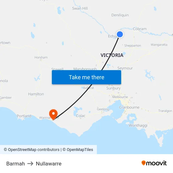 Barmah to Nullawarre map