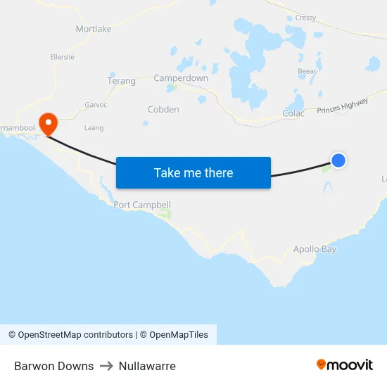 Barwon Downs to Nullawarre map
