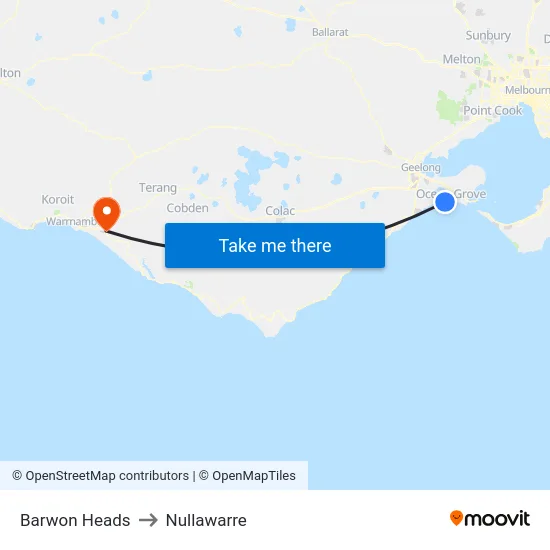 Barwon Heads to Nullawarre map