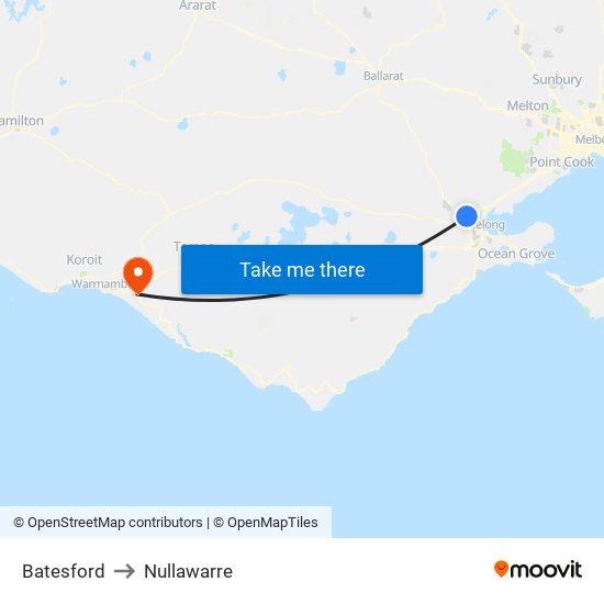 Batesford to Nullawarre map