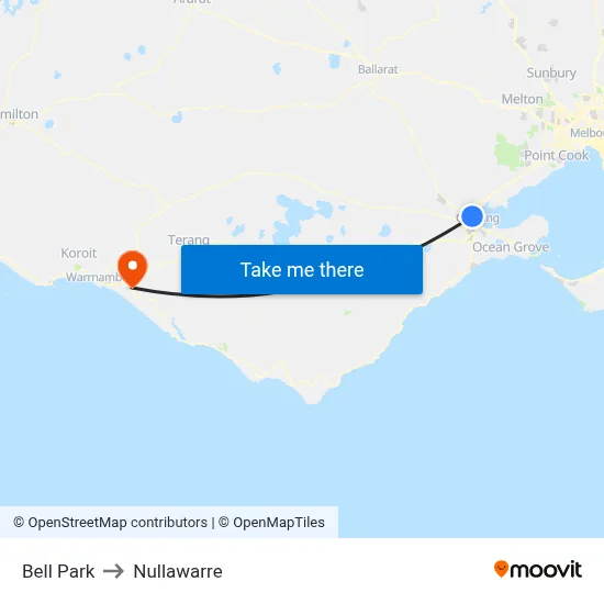 Bell Park to Nullawarre map