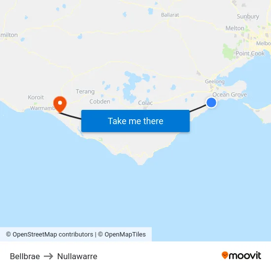 Bellbrae to Nullawarre map