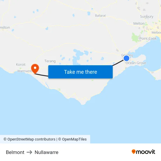 Belmont to Nullawarre map