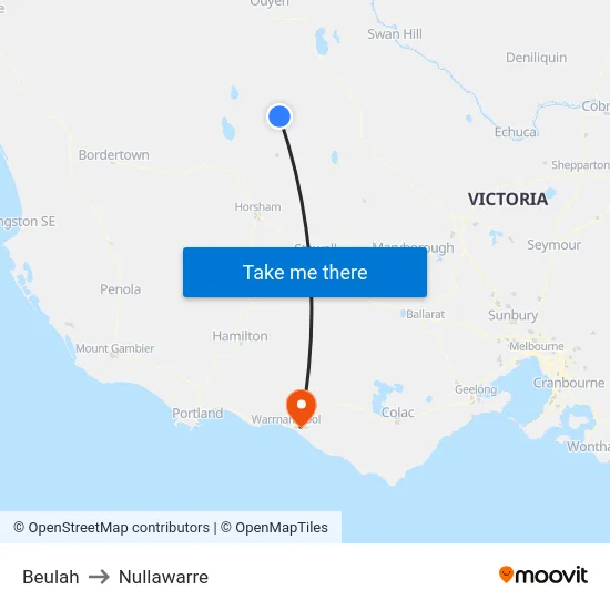 Beulah to Nullawarre map