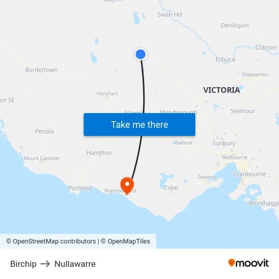 Birchip to Nullawarre map