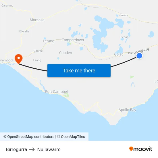Birregurra to Nullawarre map