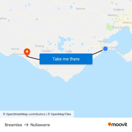 Breamlea to Nullawarre map