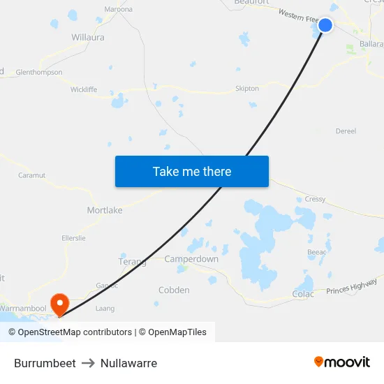 Burrumbeet to Nullawarre map
